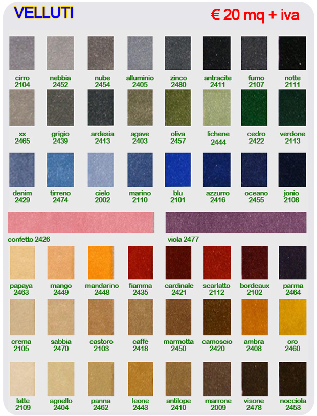 Velati Color Moquette velluto, colori in vendita moquette velluti